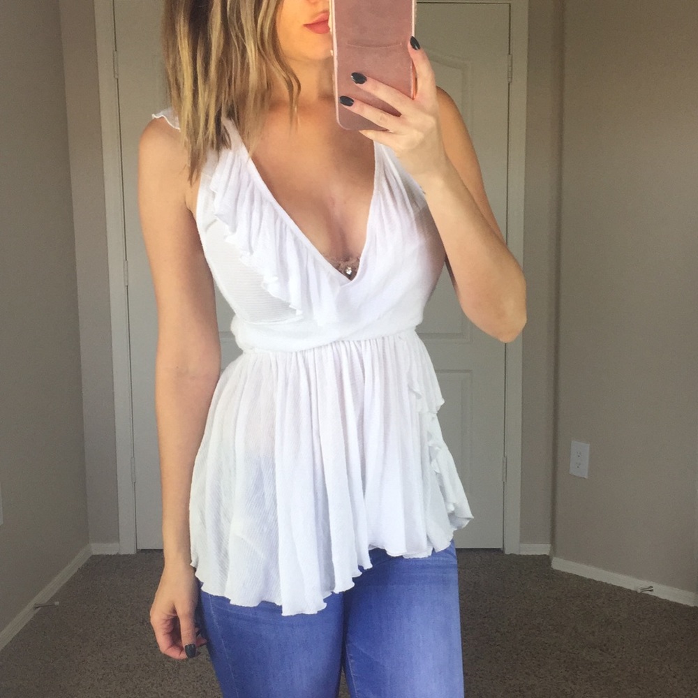 Free People White Ruffle Top Small